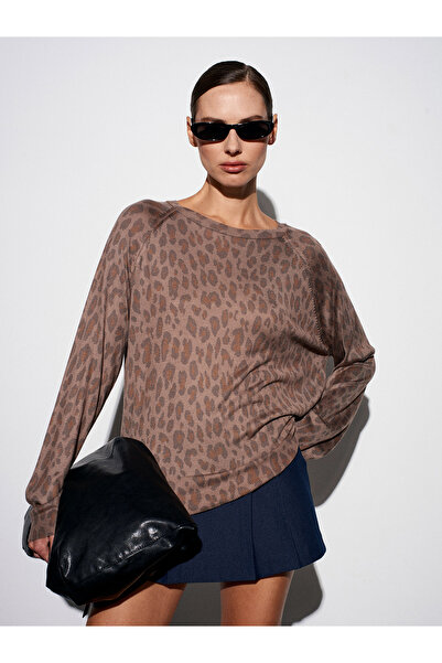 Dilvin Πλεκτό πουλόβερ 10666 Model Mink Leopard Printed Crew Neck