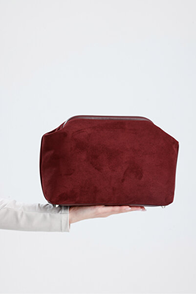 HEYBE'S Heybes Kadın Bordo Süet Clutch El Çantası