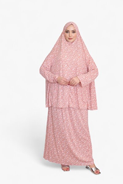 DAKKA KADİMA Namaz Elbisesi Jarse Desanli Two Piece Light Dusty Rose