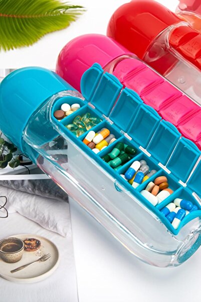 E&D Collection Pillbox 7 Bölmeli İlaç Kutulu Matara 600Ml İlaç Saklama ve Sul...