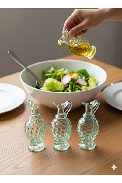 ZenGlow 3 lü Cam Minik Zeytinyağı Sirke Limon Suyu için Sofra Sosluk Şişe Yağ...