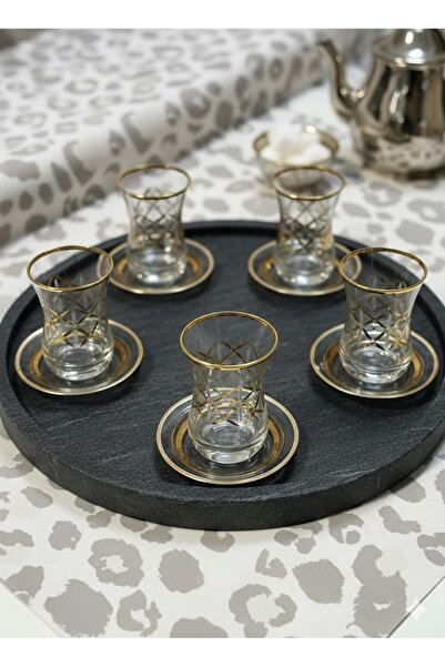 Paşabahçe 62561 Tabanı Kalın gold Desenli 12 Parça Çay Seti 100 cc