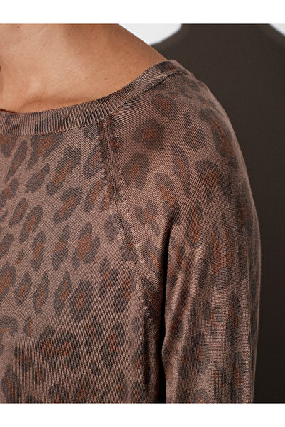 Dilvin Πλεκτό πουλόβερ 10666 Model Mink Leopard Printed Crew Neck