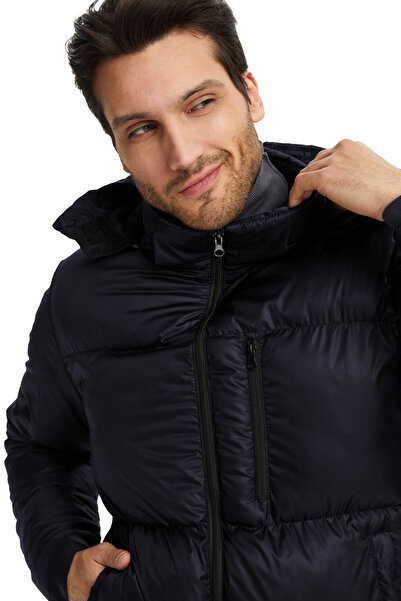 D1fference Pánská tmavě modrá nafukovací sportovní zimní bunda s kapucí a tlustou podšívkou