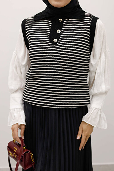 Tesettür Dünyası Striped Knitwear Sweater Tsd250239 Black