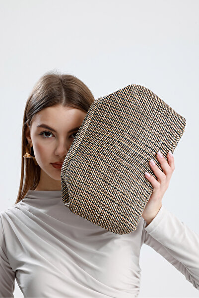 HEYBE'S Heybes Women's Striped Jute Straw Clutch Handbag