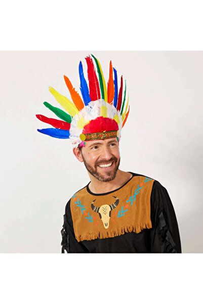 ZERO LAND MTXDPN Căciulă indiană multicoloră cu pene reale și accesoriu din c...