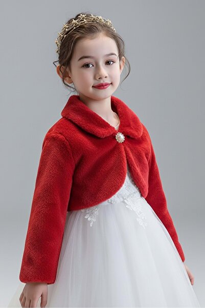 Mnk Baby&Kids Plush Long Sleeve Girls' Bolero M00681 Red
