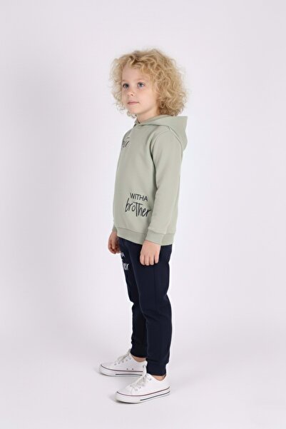 Mnk Baby&Kids Ανδρική παιδική φόρμα με στάμπα με κουκούλα - MNK0627 KHAKI