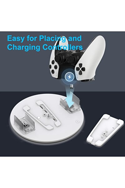 Honcam Vertical Charging Stand with RGB LED with Two Controllers for PS5 (Digital/Disc/Slim/Pro) Black