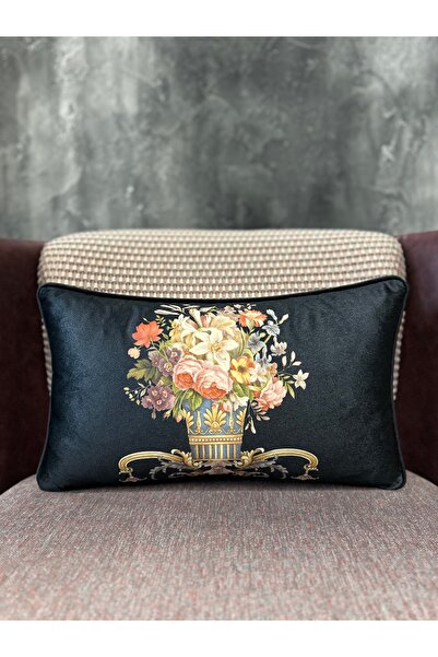 Fabricland Silk Velvet Damask Black Pattern 30x50cm Throw Pillow Cover