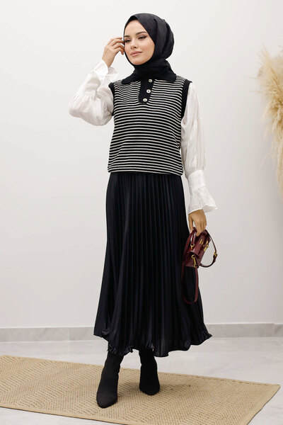 Tesettür Dünyası Striped Knitwear Sweater Tsd250239 Black