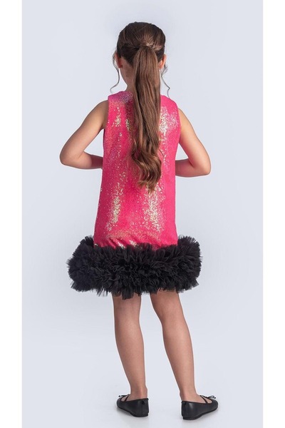 Mnk Baby&Kids Βραδινό φόρεμα για παιδιά για ειδική περίσταση με παγιέτες İfestos Crown Tutu M00743 ΦΟΥΚΣΙΑ