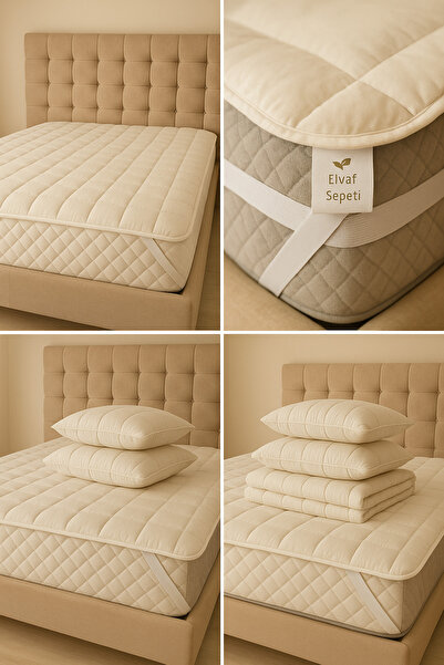 Elyaf Sepeti Saltea cu patru colțuri din lână merinos naturală de miel Protector de saltea din lână