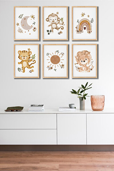 TABLOX Set de picturi din 6 piese pentru camera copiilor cu tematică animale ...