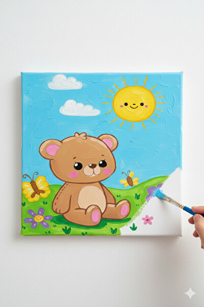 dudugift OKUL Etkinliği 20x20 Resimli Tuval Çocuk Boyama Seti-Ayıcık_model15 ...