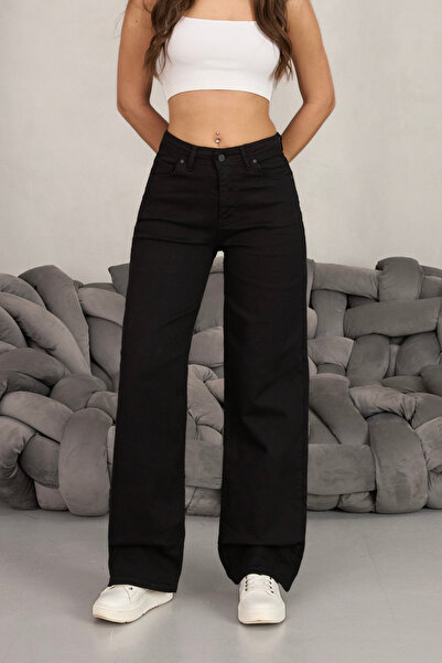 BİKELİFE Γυναικείο Μαύρο Φαρδύ Παντελόνι Ψηλόμεσο Palazzo