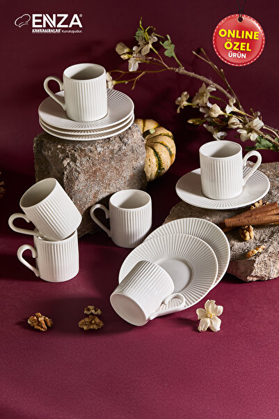 Enza Elif 6 Kişilik Porselen Kahve Fincanı Takımı
