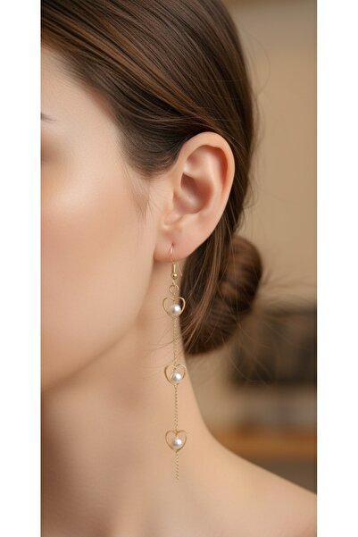 Anziano bijuteri Altın Kaplama Küpe İncili Küpe İncili Kalpli Küpe Sallantılı...