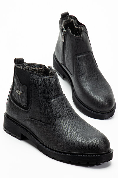 By Oxford Kürklü Garantili Kaaçuk Taban Erkek Siyah Garantili Günlük Soğuk Ve Su Geçirmez Rahat Yarım Bot
