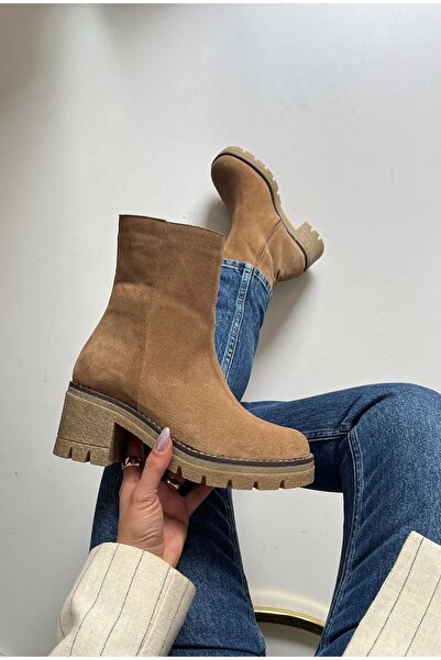 Saracshoes Gerçek Deri Süet Kadın Bot Vizon Charme