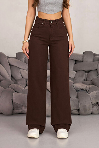 BİKELİFE Γυναικείο καφέ φαρδύ παντελόνι Palazzo ψηλόμεσο