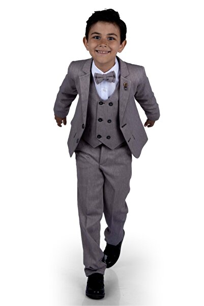 Mnk Baby&Kids 6 Düğme Yelekli Ceketli Çocuk Tam Takım Elbise MNK0523 KOYU GRİ