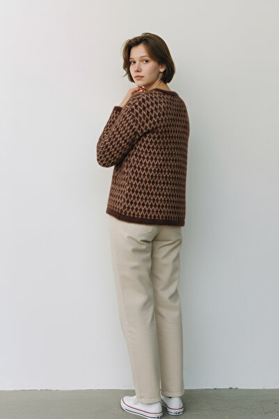 NEWCO Women's Gold Button Detail Yumoş Stylish Comfortable Fit Asymmetric Pattern Cardigan Jacket Sweater