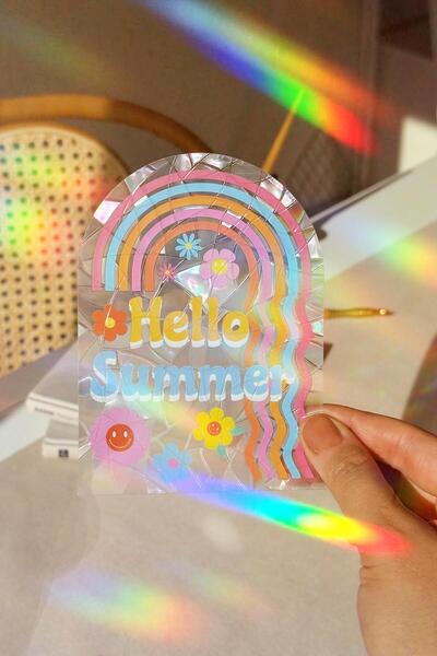 Buka Shops Holografik "Hello Summer" Sun Catcher - Yaz Enerjisi Gökkuşağı Pencere Filmi
