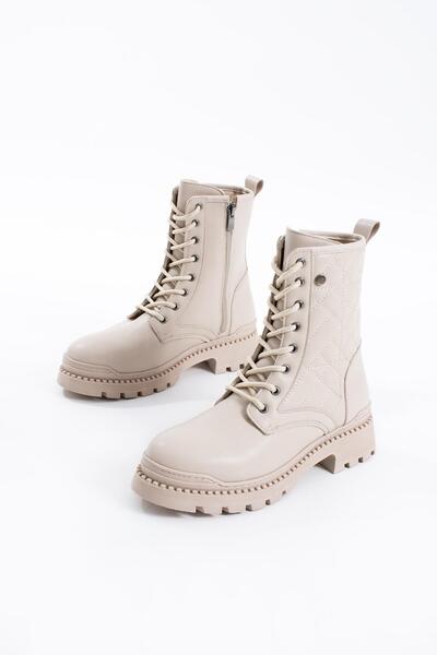 Moda Pie Дамски ботуши Surge Side Capitone от бежова кожа