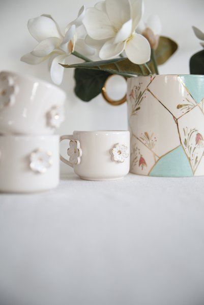 his ceramic Handmade Gold Flower Ceramic Tea & Coffee Cup with Saucer 24K Gold Decor Painted 150 ml