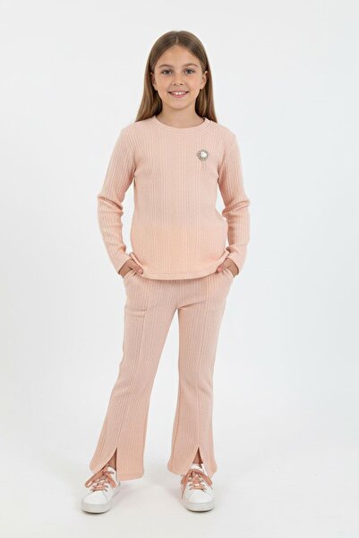 NEWKİDS Σετ κοριτσιού με μακρυμάνικο φαρδύ ισπανικό παντελόνι με πέτρινη μπρο...