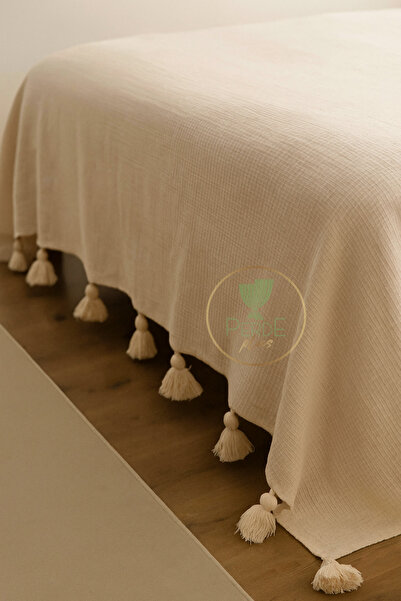 Perdeplus Linen Natural Bedspread with Tassel Design