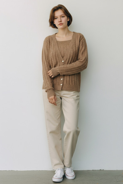 NEWCO Women's 2-Piece Knitwear Cardigan Set with Straps, Button Detail, Stylish and Comfortable, Suitable for Both Night and Office Style