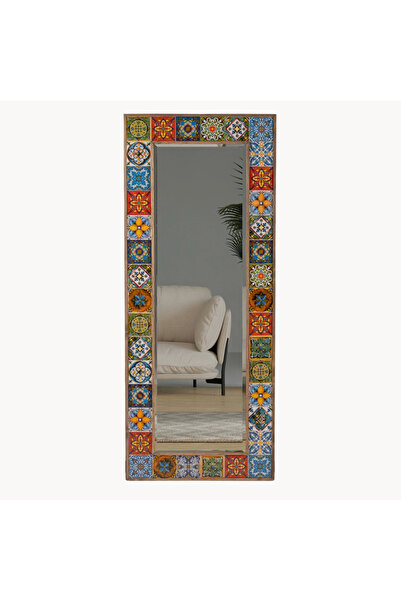 bluecape Etnik Çini Seramik 60x148 Cm Doğal Ağaç Çerçeveli Salon Ofis Mutfak ...