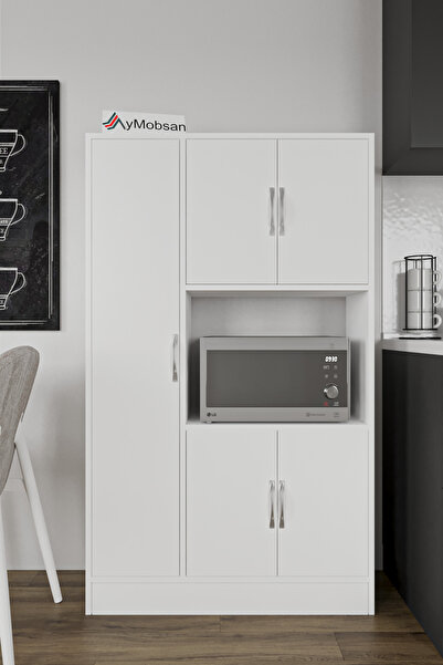 AYMOBSAN Macro 5 Kapaklı, Fırın Bölmeli Çok Amaçlı Dolap, Mutfak&banyo Dolabı, Kiler Beyaz