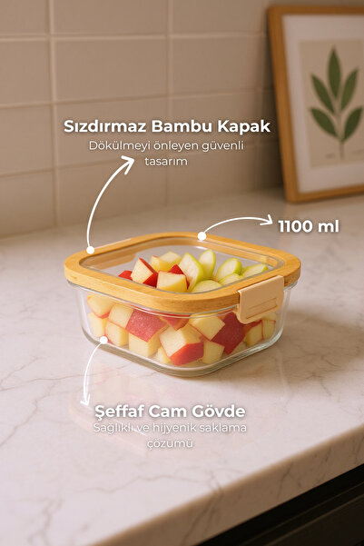 Bambum Poira Glass Storage Container with Lid and Lock 1100 ml