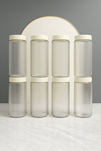 Buğra Home 8'Lİ ÇOK AMAÇLI 1 LİTRE/24 CM CAM KAVANOZ SAKLAMA KABI