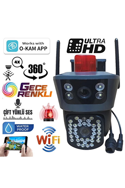 jetucuzal WBP-346 4MP Çift Kamera Sirenli PTZ Kablosuz Wifi IP Sesli Kamera