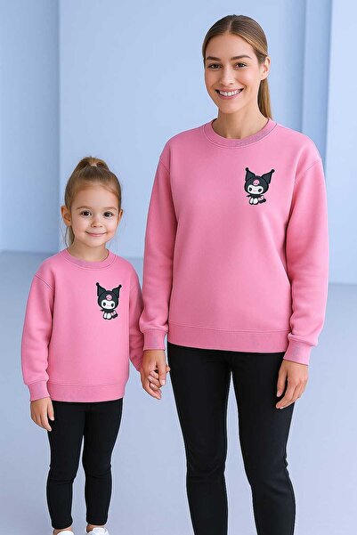 blausee wear LiyAda قصة فضفاضة سويت شيرت وردي اللون للأم والابنة كورومي مطبوع (أضف منتجين للزي الموحد)