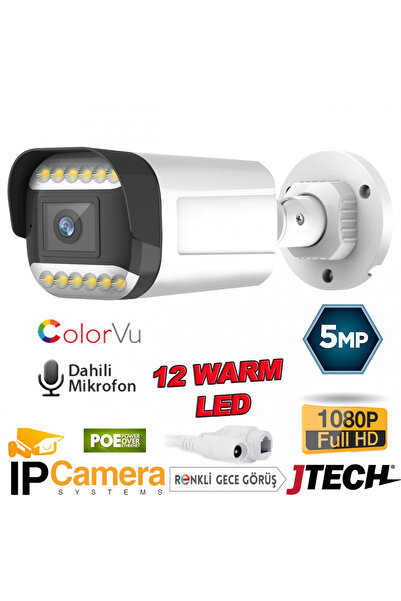 jetucuzal J-TECH JT-9070 5MP SESLİ IP Bullet 12 LED PoE 3.6MM Network Kamera Gece-Gündüz Renkli Görüntü