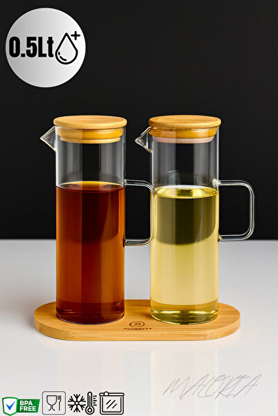 Maloria Bambu Vakum Kapaklı Borosilikat Cam Yağlık, Sirkelik ve Sütlük | 2'li...