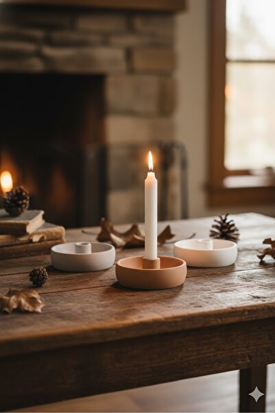 betonmall 3 Parça Beton Şamdan Mumluk Seti