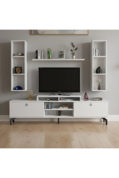 Stylish Home Modern White TV Table and Bookcase - TV21