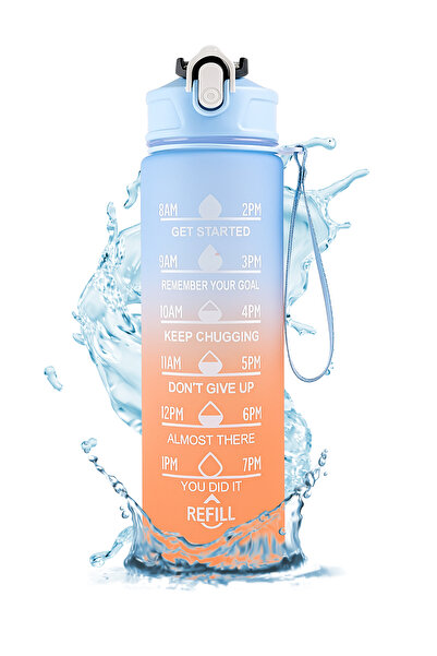 DMR Motivasyon Saat Çizelgeli 900 ml Mor Mavi Renk Su Matarası – BPA’sız, Spor, Okul, Ofis İçin