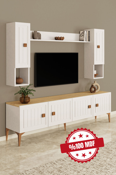 Happylife Furniture Design %100 Mdf Tv Ünitesi 180 Cm Desenli Dolaplı Raflı Tv Ünitesi