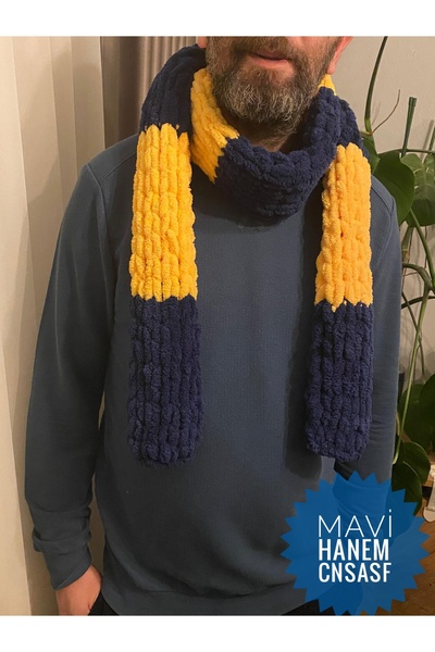CNSASF Sarı Lacivert Taraftar Atkı/El Örgüsü Puffy Atkı