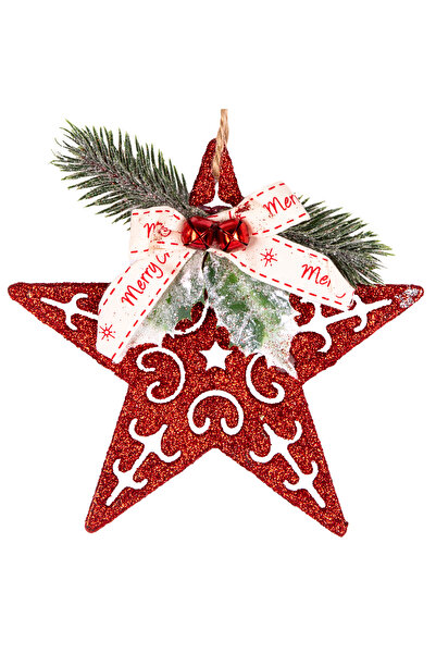Herdekora Χριστουγεννιάτικο στολίδι, Αστέρι, Χριστουγεννιάτικο διακοσμημένο, Ασημί, Κόκκινο - 10x13 cm