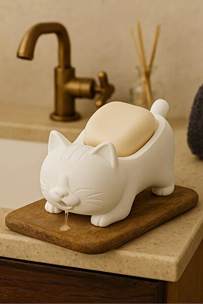 bluvex حامل صابون على شكل قطة مزخرفة، حامل إسفنجة أنيق ولطيف، إكسسوار متعدد ا...