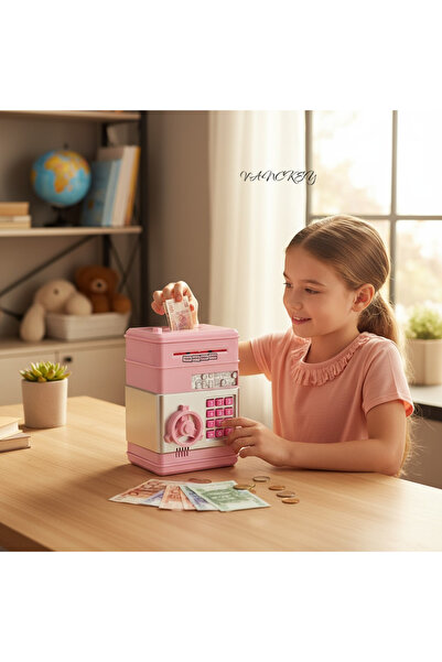 VANCKEY Şifreli Otomatik Kağıt Para Alan Atm Kasa Kumbara - Pembe